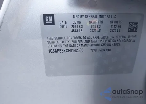 2015 Cadillac Cts Standard из США, поврежденный, VIN 1G6AP5SXXF0142505